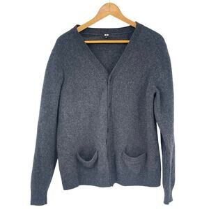 Uniqlo 100% Wool Charcoal‎ Gray Wool Cardigan Pockets Size XL Capsule Classic
